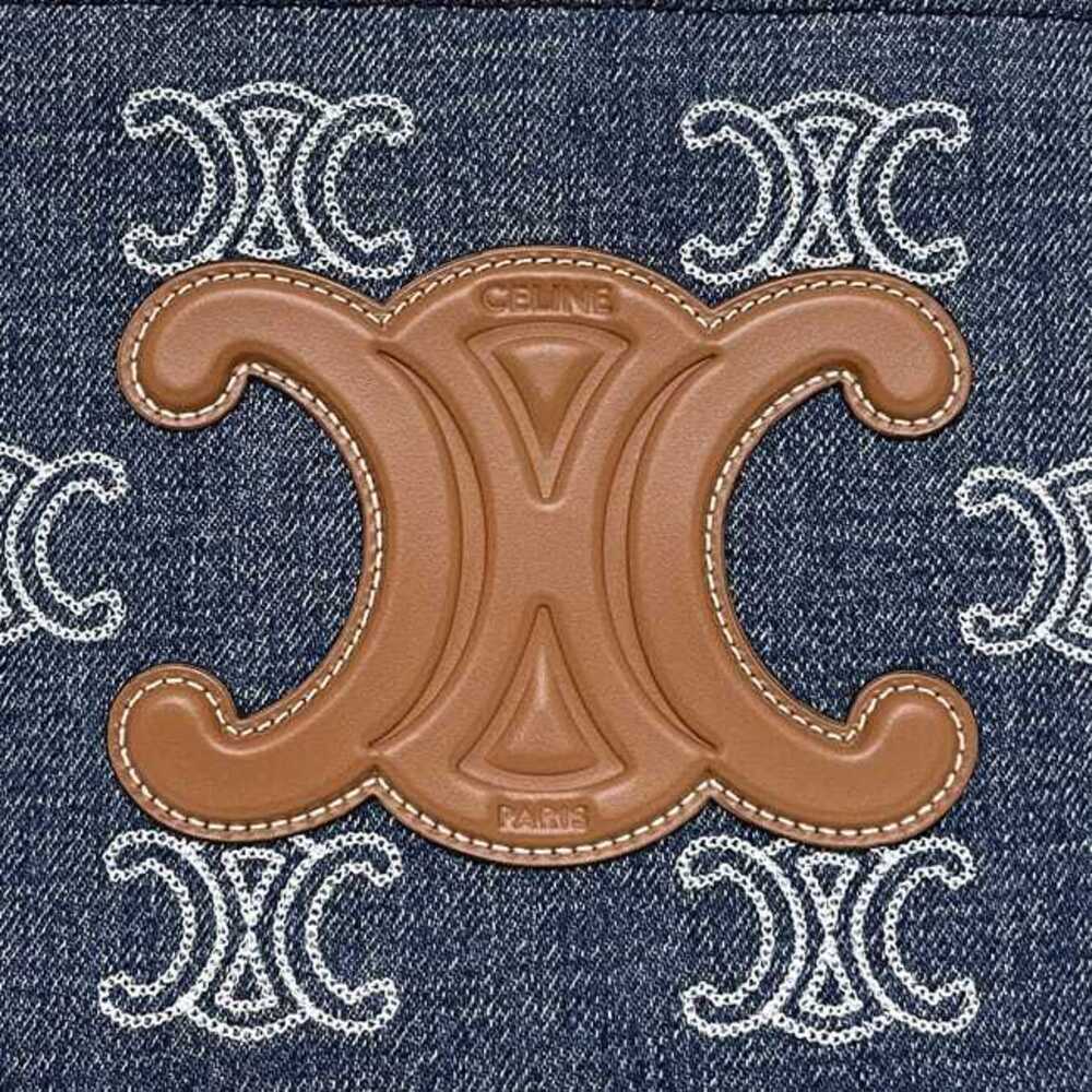 Celine Bag Cabataise Blue Brown Triomphe Denim Canvas Leather Logo Crossbody - Picture 9 of 10